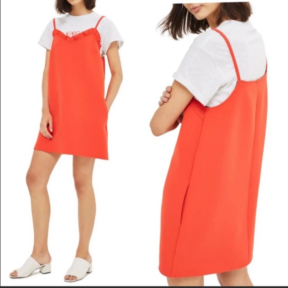 Topshop Ruffle Trim Shift Minidress Scarlett - Picture 1 of 6